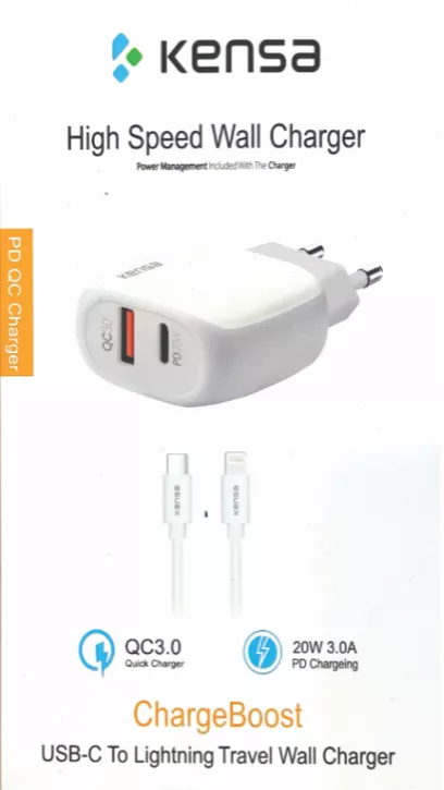 დამტენი Charge Boost USB Type-C Kensa PW-200 20W - თეთრი