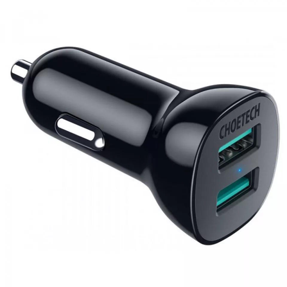 მანქანის დამტენი Choetech C0051-V5 36W QC 3.0 Dual USB-A - შავი