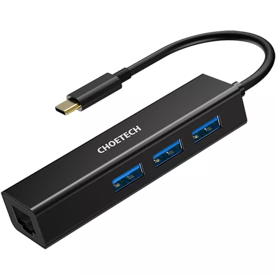 Choetech HUB-U02 4-In-1 USB-C to RJ45 ადაპტერი - შავი
