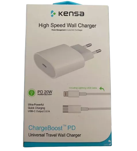 დამტენი Kensa (QC-53) With Cable Lighting 20W - თეთრი