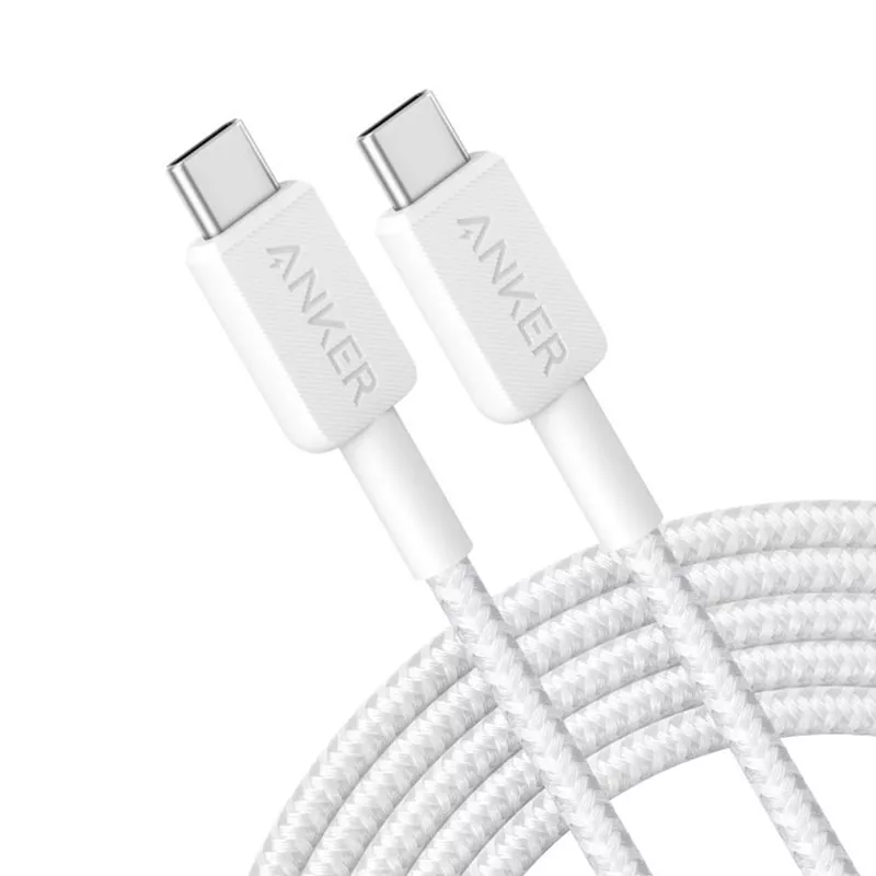 კაბელი USB-C / Anker 322 to USB-C Braided Cable 3m (A81F7G21) - თეთრი
