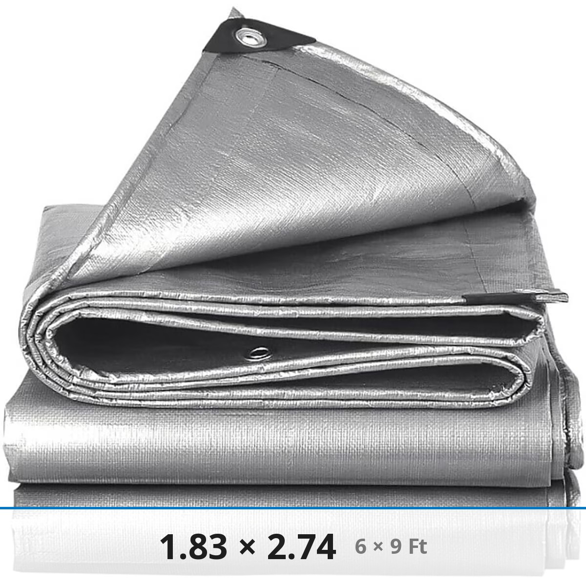 ტენტი ვერცხლისფერი 1.83 × 2.74 მ — სინთეზური წყალგამძლე