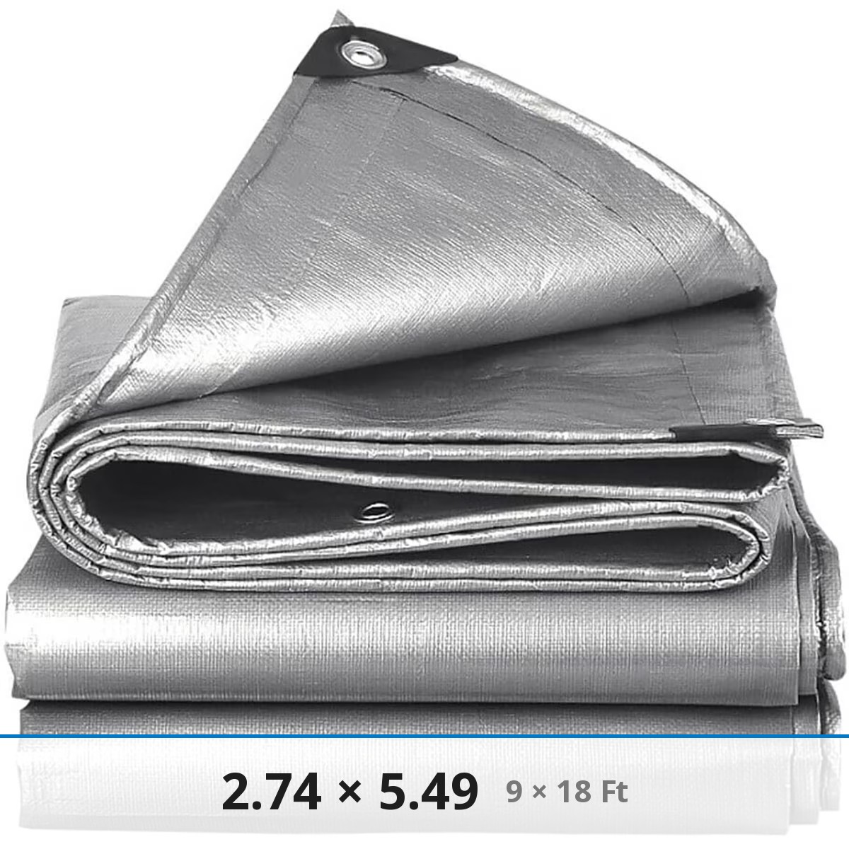 ტენტი ვერცხლისფერი 2.74 × 5.49 მ — სინთეზური წყალგამძლე