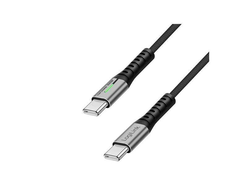 კაბელი Logilink CU0433 4K/60Hz USB Type-C Gen2x2 100W 20Gbps LED Metal Black 1.5m