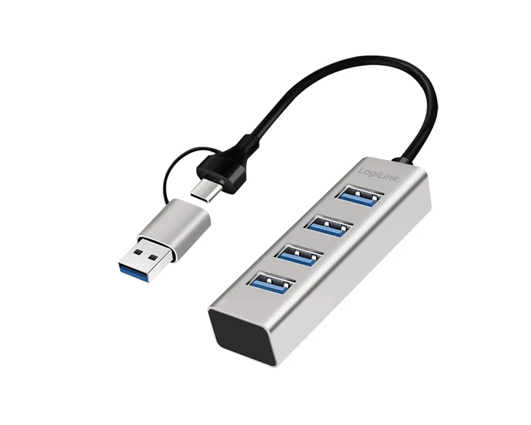 USB ჰაბი Logilink UA0455 USB 3.0 Hub 4xUSB-A 5 Gbit/s 2-in-1 connection Cable Silver