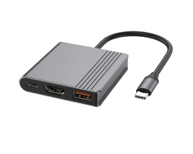 ადაპტერი Gembird A-CM-COMBO3-05 USB Type-C 3-in-1 multi-port Adapter (USB port+HDMI+USB-C video) Space Grey