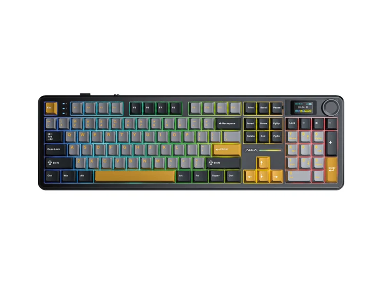 კლავიატურა AULA F108 PRO Tri-Mode RGB Mechanical Keyboard Gray/Yellow (Reaper Switch)