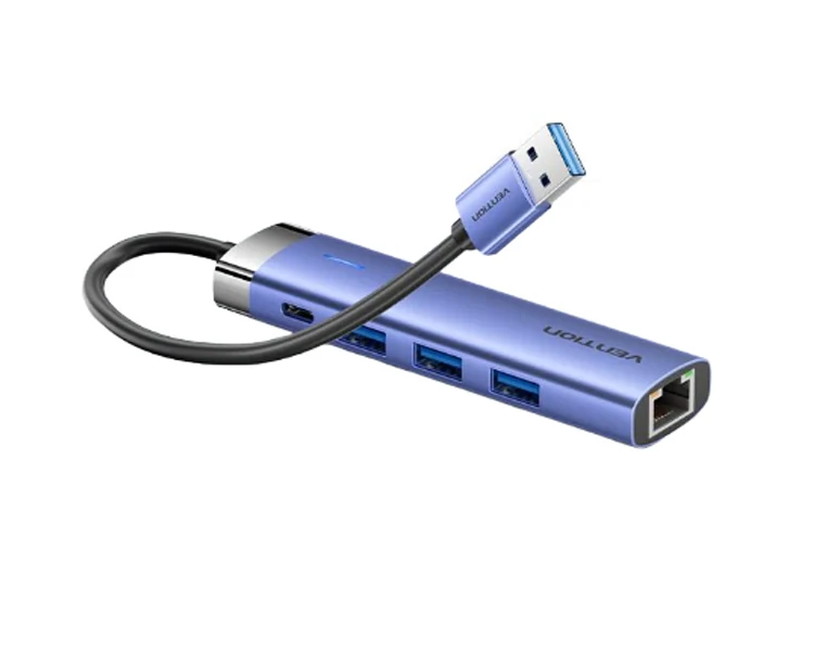 USB ჰაბი Vention TGFSB 5-in-1 USB 3.0 Hub 0.15m Blue Aluminum