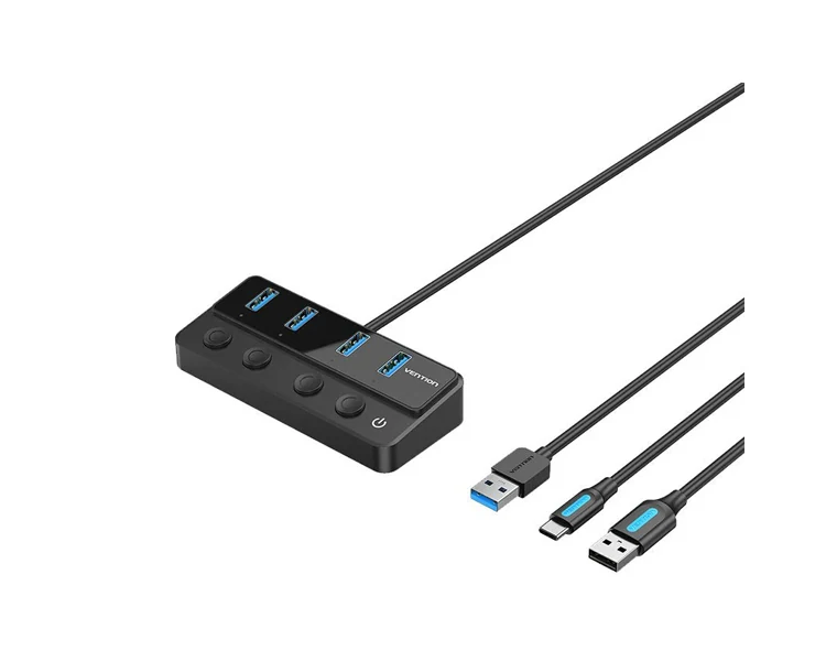 USB ჰაბი Vention CHWBF 5-in-1 USB 3.0 Hub with Individual Power Switches 1m Black