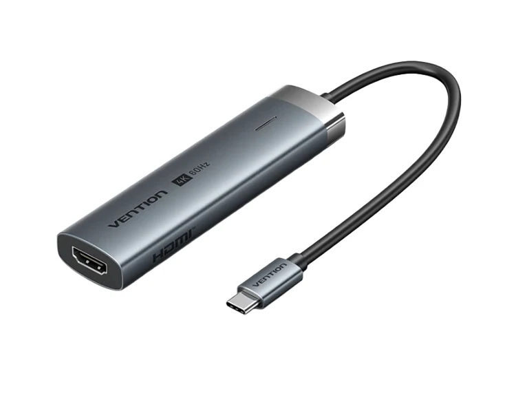 დოქ სადგური Vention TGMHB 5-in-1 USB-C 4K/60Hz Docking Station 5Gbps 100W PD 0.15m Gray Aluminum