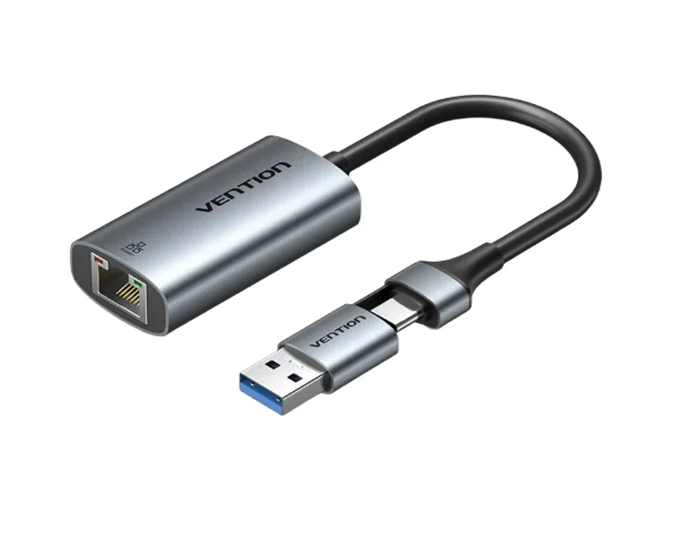 ადაპტერი Vention CFQHB USB/USB-C to Gigabit Ethernet Adapter 0.15m Gray Aluminum