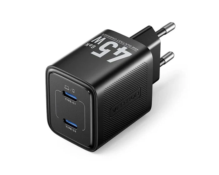 დამტენი Vention FEFB0-EU 2-Port USB-C GaN Charger (45W/45W) EU-Plug Black