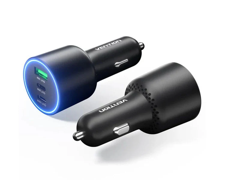 დამტენი Vention FFPB0 2xUSB-C/USB-A (100W+65W+30W) Car Charger Black