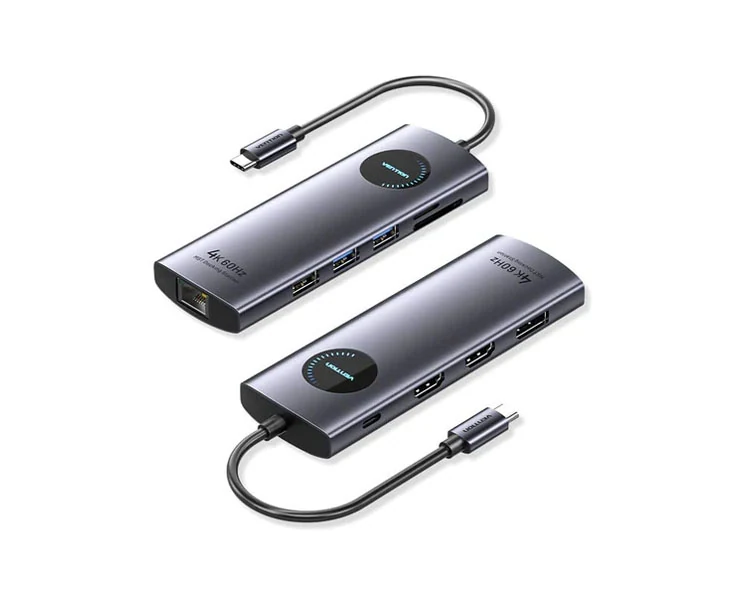დოქ სადგური Vention TQWHB 4K/60Hz 10-in-1 USB-C MST Docking Station 100W PD 0.15m Gray Aluminum