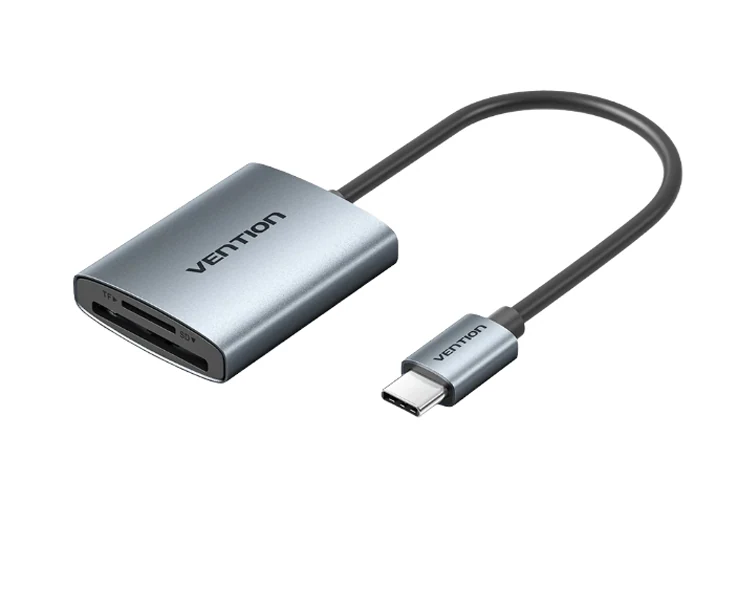 ადაპტერი Vention CLOHB 2-in-1 SD 4.0 Card Reader (SD+TF) USB-C 3.0 0.15m Gray Aluminum