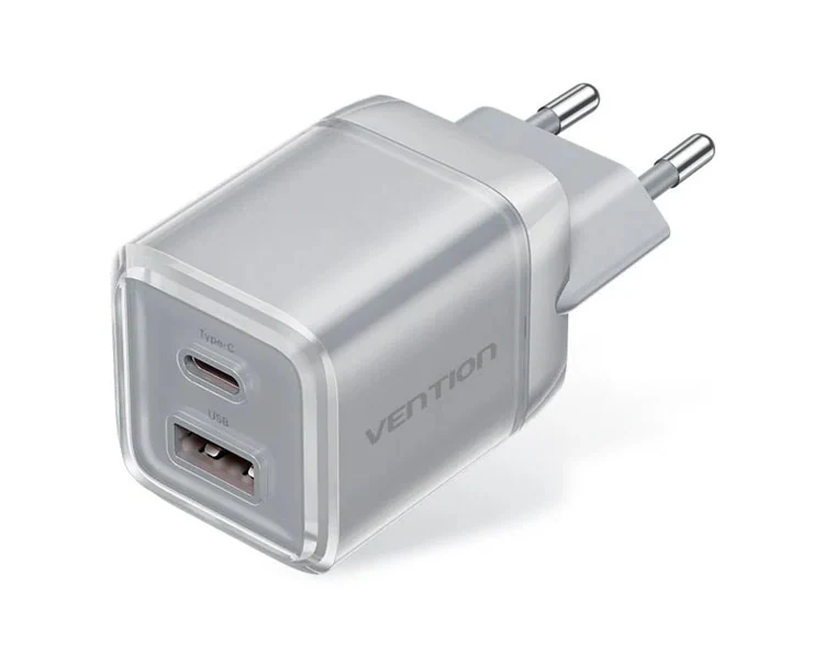 დამტენი Vention FCGH0-EU 2-Port USB/USB-C GaN Charger (70W/22.5W) Gray