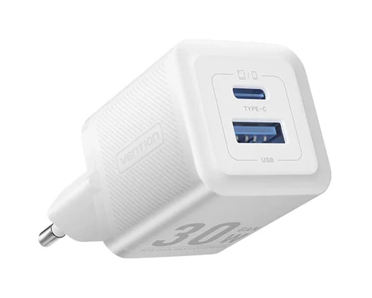 დამტენი Vention FEQW0-EU 2-Port USB (C+A) GaN Charger (30W/30W) EU-Plug White