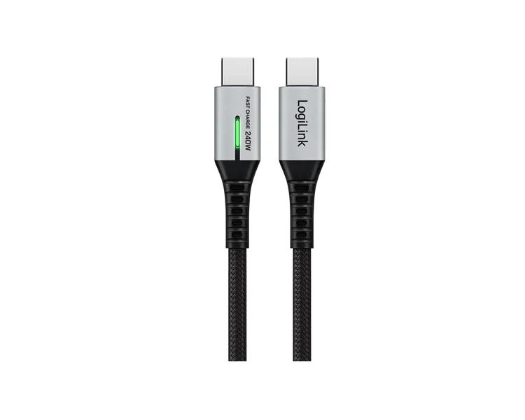 კაბელი Logilink CU0443 4K/60Hz USB 3.2 Type-C 20Gbps 240W LED Cable Black 1.5m
