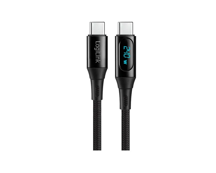 კაბელი Logilink CU0446 USB 2.0 Type-C 480Mbps 240W OLED Display Cable Black 1m