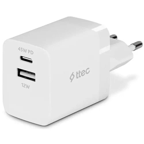 დამტენი Ttec Smartcharger DUO PD 45W Travel Fast Charger USB-C+USB-A White