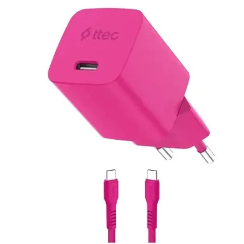 დამტენი Ttec Smartcharger GAN 45W AVS PD Travel Fast Charger + USB-C -USB-C 60W Cable, Neon Pink 2SCG45CNP