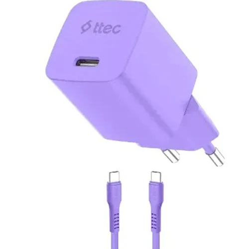 დამტენი Ttec Smartcharger GAN 45W AVS PD Travel Fast Charger + USB-C -USB-C 60W Cable, Neon Purple 2SCG45CNMR