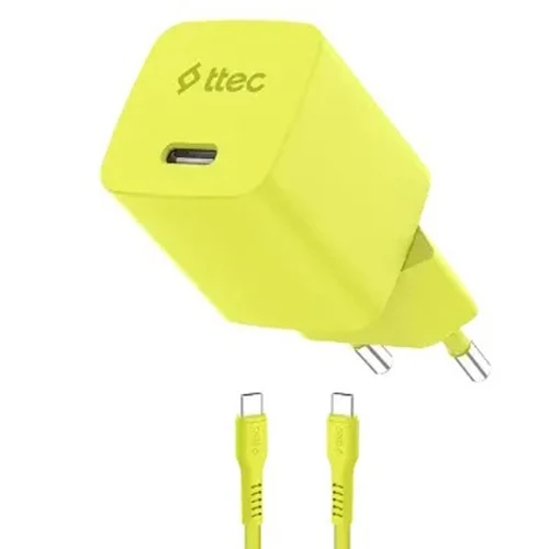 დამტენი Ttec Smartcharger GAN 45W AVS PD Travel Fast Charger + USB-C -USB-C 60W Cable, Neon Yellow 2SCG45CNS