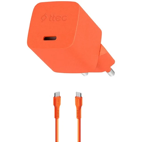 დამტენი Ttec Smartcharger GAN 20W PD Travel Fast Charger + USB-C -USB-C 60W Cable 120CM, Neon Orange 2SCG20CNT