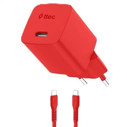 დამტენი Ttec Smartcharger GAN 20W PD Travel Fast Charger + USB-C -USB-C 60W Cable 120CM, Neon RED 2SCG20CNK