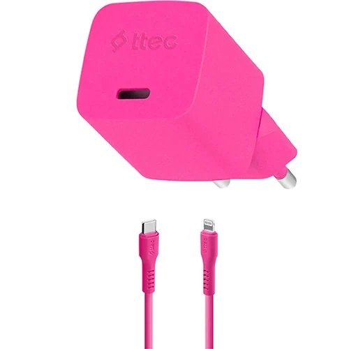 დამტენი Ttec Smartcharger GAN 20W PD Travel Fast Charger + USB-C -LIGHTNING Cable 120CM, Neon Pink 2SCG20LNP