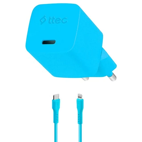 დამტენი Ttec Smartcharger GAN 20W PD Travel Fast Charger + USB-C -LIGHTNING Cable 120CM, Neon Purple 2SCG20LNM