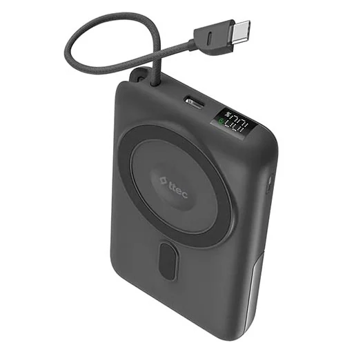 პორტატული დამტენი Ttec Recharger M LCD 10000mAh Magesafe comp PD20W Power Bank With USB-C and Stand Black 2BB230GR