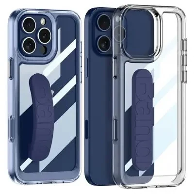 ტელეფონის ქეისი GKK For iPhone 16 Pro Crystal Clear Case Anti-Drop TPU+PC Phone Cover with Silicone Hand Strap
