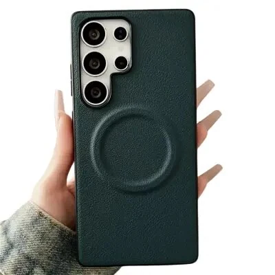 ტელეფონის ქეისი For Samsung Galaxy S25 Ultra Case Compatible with MagSafe PU + TPU Phone Back Cover - Blackish
