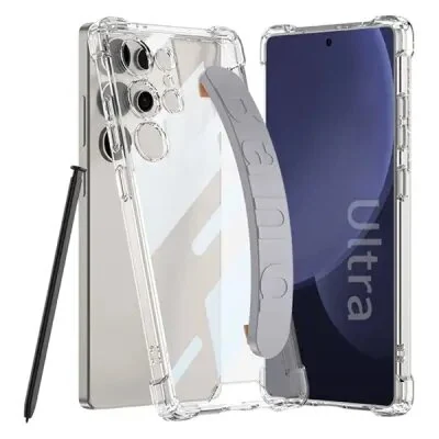 ტელეფონის ქეისი GKK 10873 For Samsung S25 Ultra Case Airbag Shockproof Phone Cover with Wrist Strap - Grey