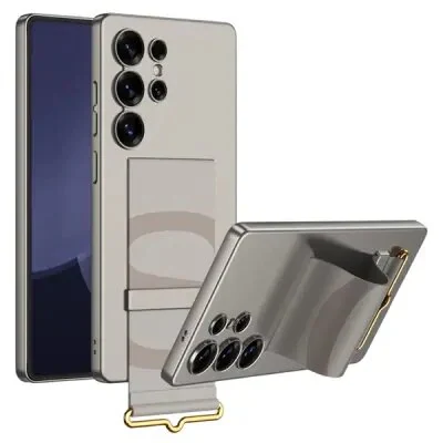 ტელეფონის ქეისი GKK For Samsung Galaxy S25 Ultra Case with Strap Kickstand PU+Hard PC Protective Phone Cover