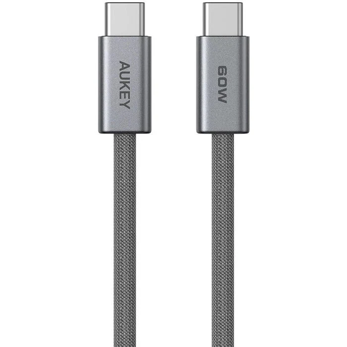 დამტენი კაბელი Aukey CB-DCC062 C to C 60W/480Mbps 1.8M Braided USB 2.0 Cable (Gunmetal)