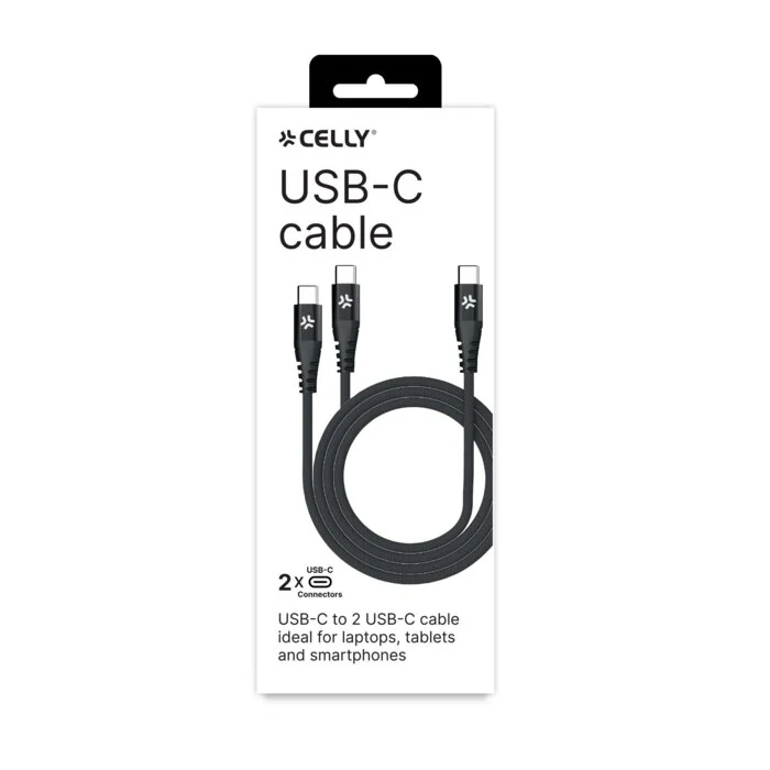დამტენი კაბელი Celly USB-C to 2 USB-C CABLE