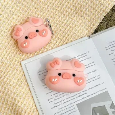ყურსასმენის ქეისი Bowknot Heart Piggy Design for Apple AirPods 3, Shockproof Silicone Charging Box Cover