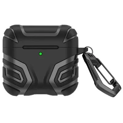 ყურსასმენის ქეისი For AirPods 4 Case Split Design Soft TPU Shockproof Earphone Cover with Carabiner - Black