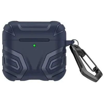 ყურსასმენის ქეისი For AirPods 4 Case Split Design Soft TPU Shockproof Earphone Cover with Carabiner - Dark Blue