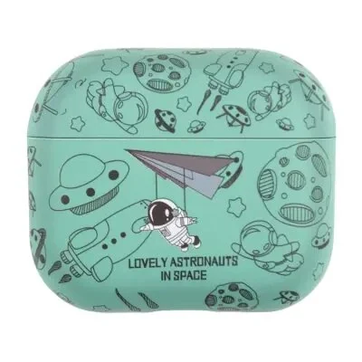 ყურსასმენის ქეისი For AirPods 4 TPU Case Earphone Charging Box Water Transfer Printing Protective Cover - Green