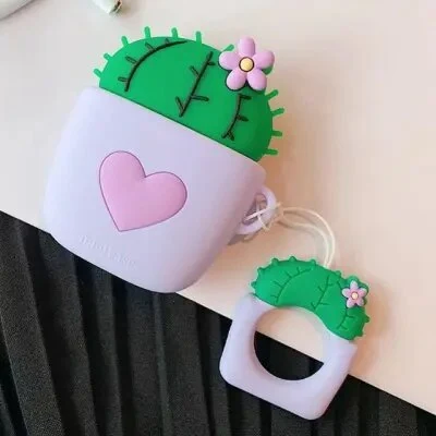 ყურსასმენის ქეისი For Apple AirPods 2nd gen. Anti-fall Cactus Silicone AirPods Cover - Purple