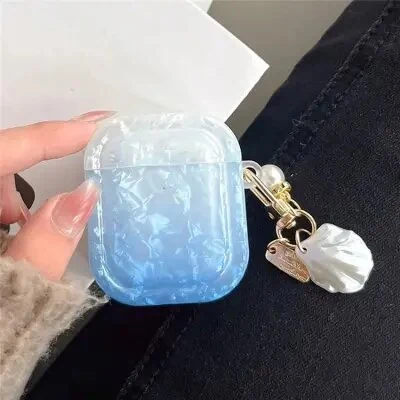 ყურსასმენის ქეისი For Apple AirPods 2nd gen. Gradient Shell Grain Square with Pendant - Sky Blue