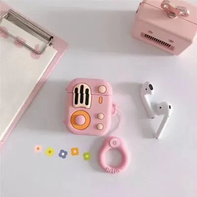 ყურსასმენის ქეისი For Apple AirPods 2nd gen. Silicone Case Retro Radio Wireless Earphones Protector - Pink