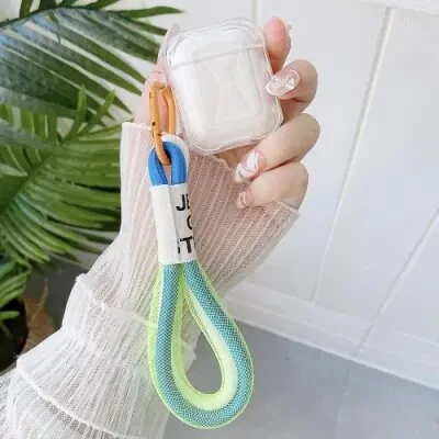 ყურსასმენის ქეისი For Apple AirPods 2nd gen.Gradient Color TPU Protective Case Cover with Strap - Transparent
