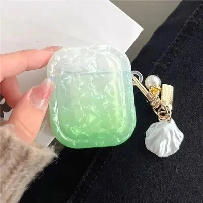 ყურსასმენის ქეისი For Apple AirPods 2nd gen.Gradient Shell Grain Square with Pendant - Green