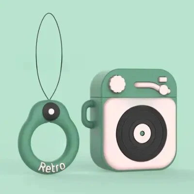 ყურსასმენის ქეისი For Apple AirPods 2nd gen.Silicone +Finger Ring Strap - Dark Green