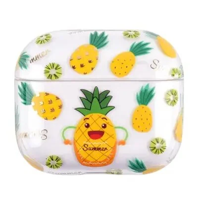 ყურსასმენის ქეისი for Apple AirPods 3 Fruit Flower Pattern Gold Stamping Hard PC Earphone Charging Box