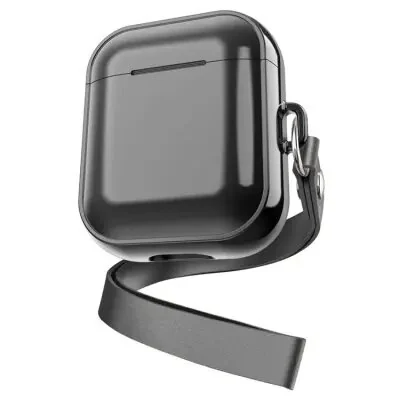 ყურსასმენის ქეისი For Apple AirPods Pro 2 Charging Case Cover with Strap, Bluetooth Headset Soft TPU Case - Black